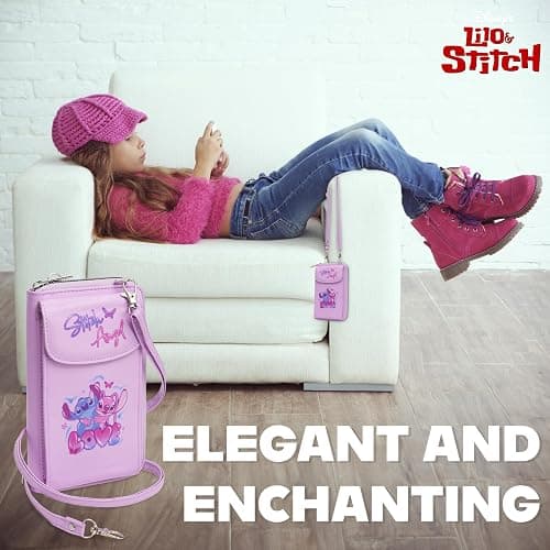 Disney Stitch Crossbody Bag for Girls Phone Bag with Card Slots Adjustable Strap - Pink thumbnail 6