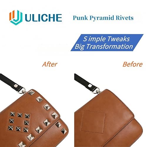 Uliche 820 Pcs Square Pyramid&Star Four-jaw Studs for Clothing,Punk Rivet Kit,Spikes and Studs for Leathercraft Accessories,DIY Craft Decoration for Punk Style Clothes Belts Bags Shoes Dog Collar thumbnail 4
