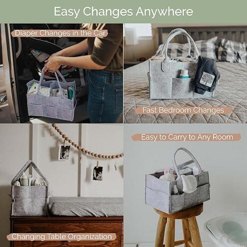 Parker Baby Co. Felt Diaper Caddy Organizer - Regular, Gray | Portable nursery storage bin for diapers, wipes, bottles & baby essentials for home/car. Soft felt, foldable design 13x9x7" thumbnail 5