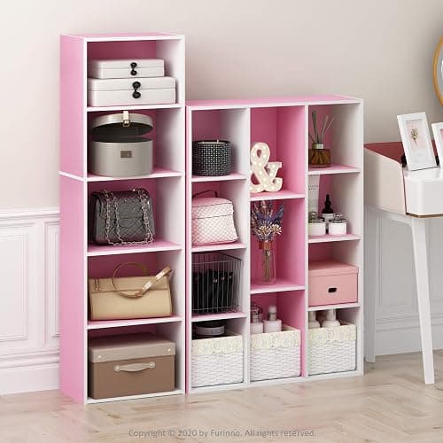 Furinno 5-Tier Reversible Color Open Shelf Bookcase , White/Pink 11055WH/PI thumbnail 2