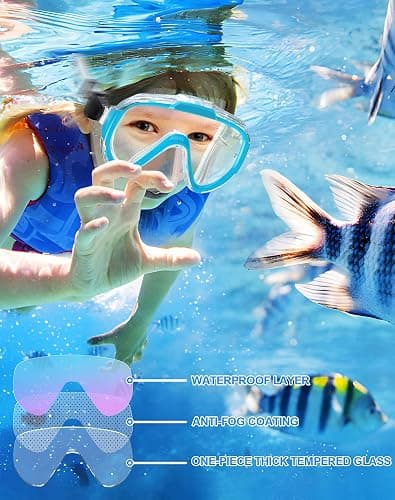 Norabidea Swim Goggles Adult Kids, Anti Fog Swimming Goggles with Nose Cover,No Leaking Clear Snorkel Dive Mask 180 Wide View Men Women Youth Boys Girls thumbnail 4