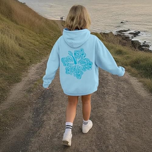 Lubpow Cute Pink Hoodie Kids Girls Aesthetic Preppy Hibiscus Flower Puff Hoodies Kawaii Hawaii Palm Beach Graphic Pullover thumbnail 6