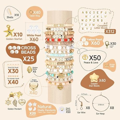 Pizooro Clay Beads 3 Boxes Bracelet Making Kit, 10500pcs Beads for Jewelry Making, Round Letter Beads with Charm and Elastic Strings, Friendship Bracelets Holiday Gifts for Girls Adults thumbnail 4