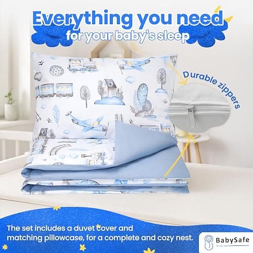 BABYSAFE Baby Cot Bed Duvet Cover Set Girls 120 X 90 with Toddler Pillowcase 40x60 Cm 100% Cotton - Toddler Duvet Cover Set in 100% Oeko-Tex Certified Cotton - Made in Europe thumbnail 7