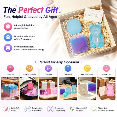 4Pcs Pink Taba Squishy Fidget Toys, Bear Cube Gummy Masonry Ice Stress Balls for Kids and Adults, Squishies Cube, Sensory Toys for Kids Fidgets for Classroom Prize, Birthday Gifts Party Favors thumbnail 4
