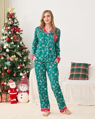 HMPEAIIY Women Y2k Monkey Pajamas Set Button Down Sleepwear Loungewear Pjs for Jammies Party Christmas Thanksgiving Gift thumbnail 4