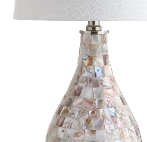 JONATHAN Y 20.5" Seashell Coastal Mini LED Table Lamp for Living Room Office, White Linen Drum Shade, Modern Mother of Pearl Bedside Nightstand Lamp, LED Bulb Included JYL1024A thumbnail 6