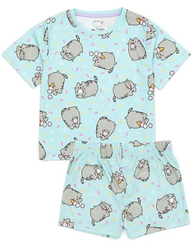 Pusheen Girls Pajama Set | 2 Pack Multicoloured Short Sleeve T-Shirt with Shorts Nightwear PJs For Kids thumbnail 5