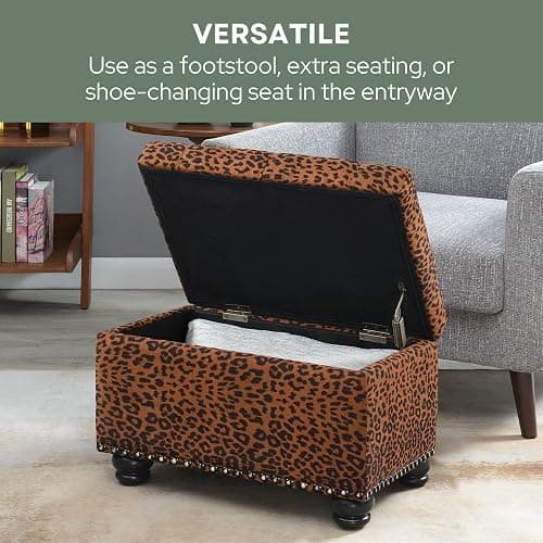 Convenience Concepts Designs4Comfort 5th Avenue Upholstered Storage Ottoman 24" - Contemporary Foot Stool and Seat with Hinged Lid for Living Room, Dining Room, Office, Forest Leopard Print Fabric thumbnail 10