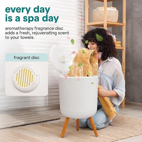 SereneLife Freestanding Towel Warmer Bucket – 18" Hot Towel Warmer with Legs for Bathroom & Spa, 12L Capacity, Built-In Timer, Aroma Discs & LED Indicator, Fits One Towel or Robe, Gray thumbnail 3