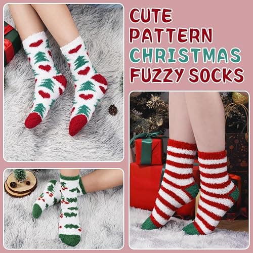 ZhiNuSi Fuzzy Socks for Women Cozy Warm Fluffy Winter Christmas Gifts Slipper Plush Soft Spa Socks 5 Pairs thumbnail 6