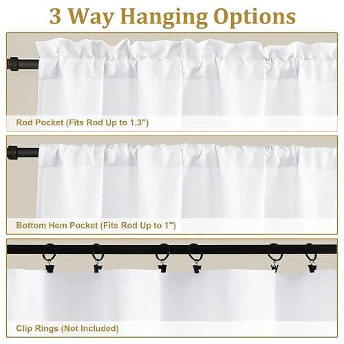 Lecloud Bessie White Curtains 63 Inch Length 2 Panels, Light Filtering Curtains for Bedroom, Faux Linen Textured Window Drapes with Rod Pocket, Window Treatments for Living Room, Each 40 W x 63 L thumbnail 8