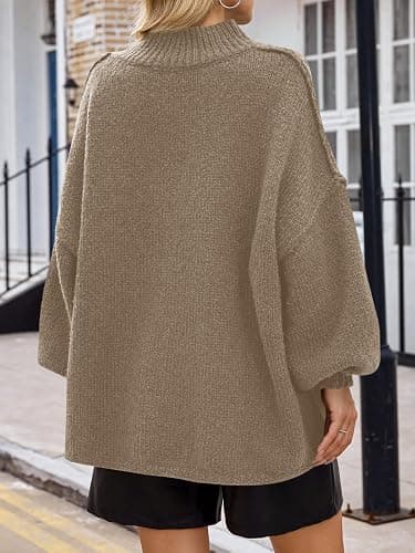 Saodimallsu Womens Oversized Sweaters Mock Neck Batwing Long Sleeve 2025 Fall Trendy Ribbed Knit Casual Tunic Sweater thumbnail 5