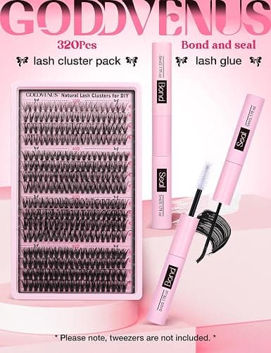 Goddvenus Cluster Lashes Kit Individual Eyelashes 30D 40D 50D 60D Natural Wispy D Curl Lash Clusters 320pcs 12mm-18mm EyelashClusters Fluffy Lashes Individual Cluster For DIY Lash Extension thumbnail 7