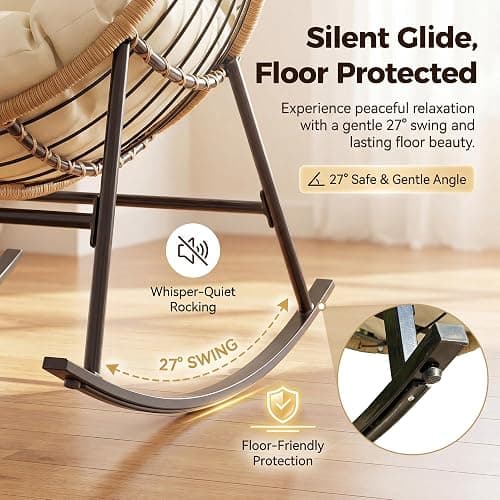 NICESOUL Oversized Papasan Rocking Chair with Cushion, All-Weather Wicker Egg Rocker Indoor Outdoor, 450 lbs Sturdy Comfy Recliner Glider Lounge Chair for Balcony Livingroom Bedroom Porch, Brown thumbnail 6