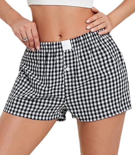 NUFIWI Women Y2k Pajamas Shorts Gingham Cute Pj Short Pants Plaid Lounge Shorts Sleep Bottoms Elastic Boxers Streetwear - Image 1
