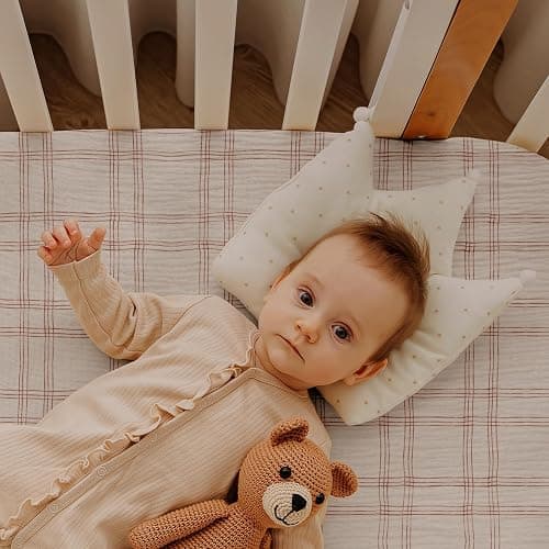 Gllquen Baby Muslin Bassinet Sheets 3 Pack, Breathable Elastic Cozy Fitted Cotton Bassinet Mattress Sheet for Baby Boy Girls, Fit for Hourglass Oval Rectangular Cradle Pad Sheets 33"x17" (Bear Dream) thumbnail 7