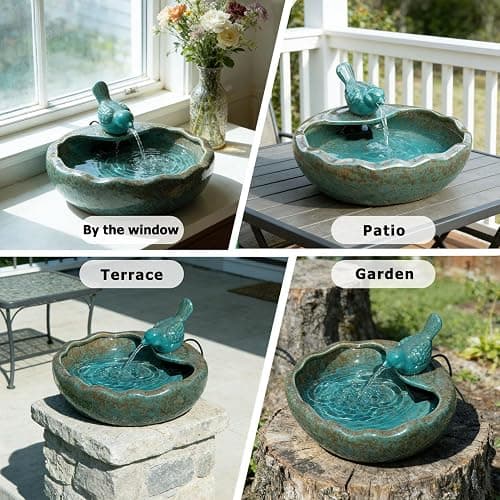 Ceramic Solar Fountain Bird Bath with Battery Backup,Bird Bath for Outside,Bird Bath Bowl for Garden, Patio & Yard Decor,Working at Night for at Least 6 Hours (Bird). thumbnail 7