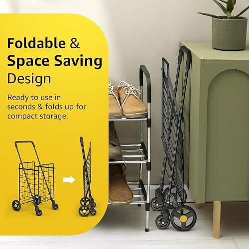 Our Modern Space Shopping Cart & Large 360° Swivel Wheels | Foldable Collapsible & Lightweight | Perfect for Groceries Laundry Utility Cart - Black thumbnail 6