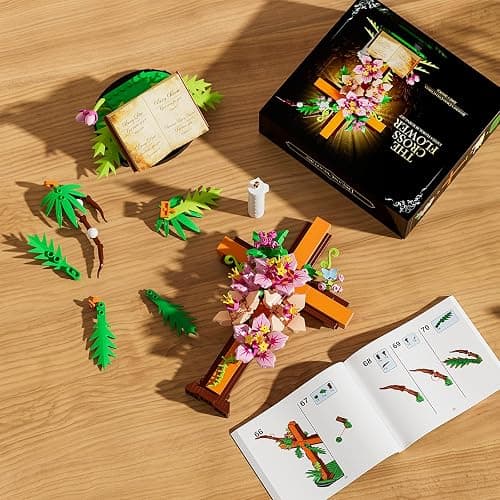 Jesus Cross Flower Building Set, Easter Religious Cross Collectibles, Compatible with Lego Jesus Catholic Building Toys, Easter, Christian, Gifts for Mothers, Women or Adults, Easter Basket Stuffers thumbnail 9