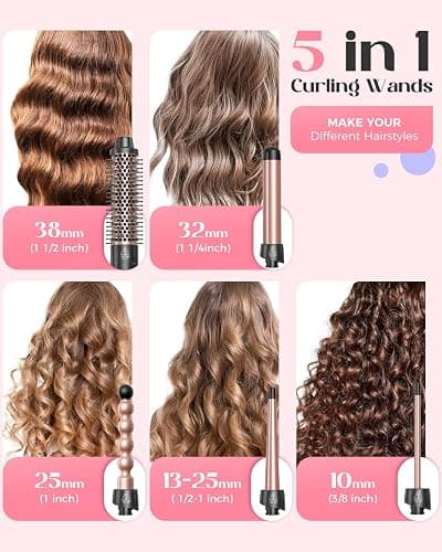 Lopeie 5 in 1 Wand Curling Iron Set, Hair Styling Tools with Thermal Brush and 4 Interchangeable Ceramic Barrels from 1/2 to 1 1/2 inch, Fast Heating, Dual Voltage Hair Curler, Gifts for Women thumbnail 2
