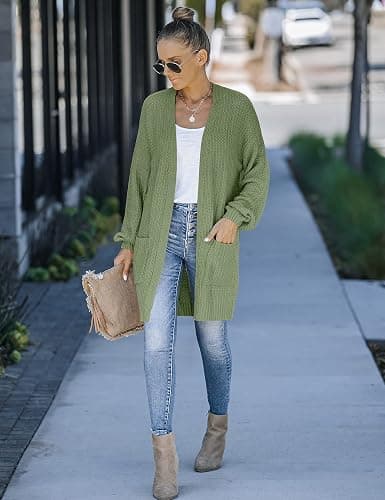 MEROKEETY Women's 2025 Fall Open Front Chunky Knit Sweater Oversized Lantern Sleeve Cardigan Outwear thumbnail 5