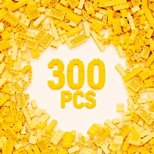 300Pcs Building Brick Bulk, Yellow Bulk Bricks with 5 Sizes, Compatible with Lego and Parts and Pieces, Creative Halloween Christmas Building Block Toys for Boys Girls Ages 6 7 8 9 10 Years Old - Image 1