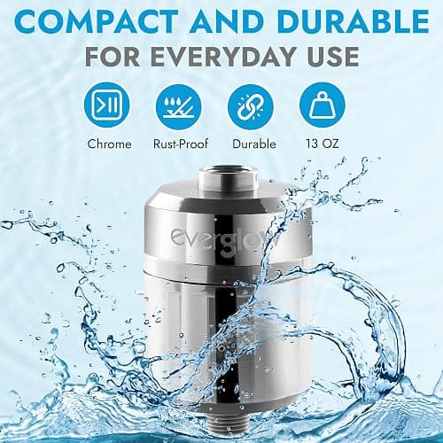 EVERGLOW High-Output Shower Filter, Reduces Chlorine, Dry Skin, Dandruff, Eczema, Heavy Metals and Vitamin C Infused for Dandruff and Softens Hard Water, 4.7”, Chrome thumbnail 6