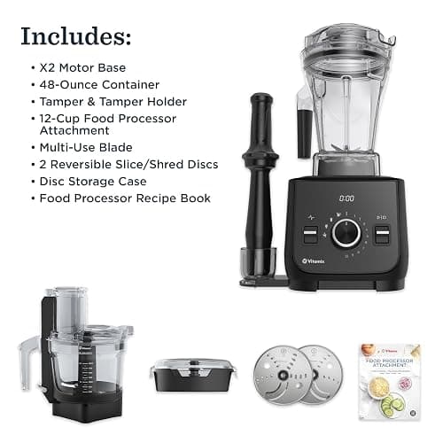 Vitamix Ascent X2 SmartPrep Kitchen System, Professional-Grade Blender, Stainless-Steel Blades, 12-Cup Food Processor Attachment, 48 Oz Blender Container, Black thumbnail 3