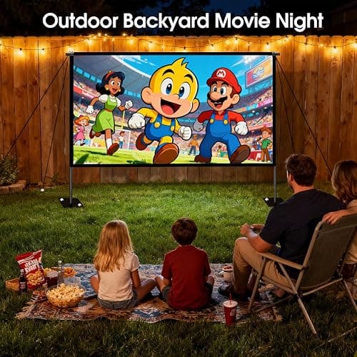 Projector Screen with Stand, 120 Inch Indoor Outdoor Portable Projection kit All-Metal Frame Wrinkle-Free 16:9 4K HD Front/Rear Movie Screen with Carry Bag for Home Theater Backyard Movie Night thumbnail 3