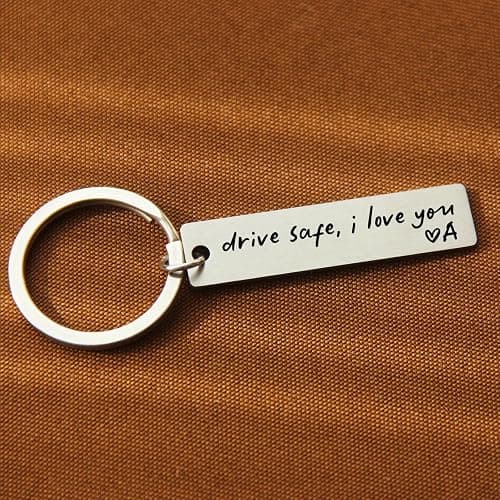 HubbgDesign Key Chain Drive Safe I Love You Engraved Initial Personalized Gift for Husband Boyfriend thumbnail 2