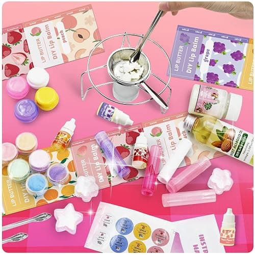 WhizToys DIY Lip Balm Making Kit Teen Girl Gifts Trendy Stuff Make Your Own Lip Gloss Set with Natural Beeswax, Shea Butter,Sweet Almond Oil,24 PCS Lip Blam Containers thumbnail 7