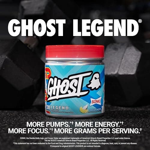 GHOST Legend Pre-Workout Powder, Sonic Ocean Water - 30 Servings – Pre-Workout for Men & Women with Choline, L-Citrulline, & Beta Alanine for Energy & Focus thumbnail 3