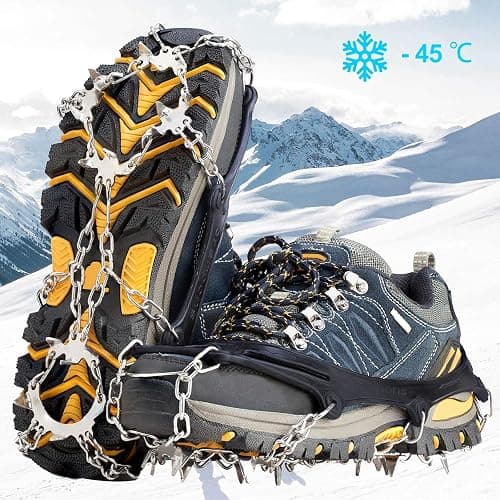 Crampons Ice Cleats Traction Snow Grips for Boots Shoes Women Men Kids Anti Slip 19 Stainless Steel Spikes Safe Protect for Hiking Fishing Walking Climbing Mountaineering thumbnail 2