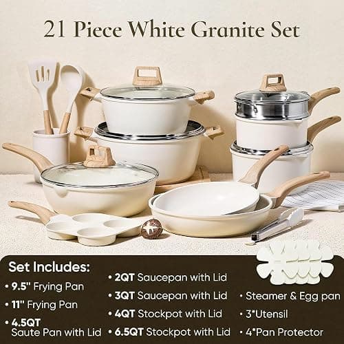 CAROTE Pots and Pans Set, Nonstick Cookware Sets, 21pcs Induction Cookware Kitchen Set Non Stick Cooking Set w/Frying Pans & Saucepans (PFOS, PFOA Free) thumbnail 2