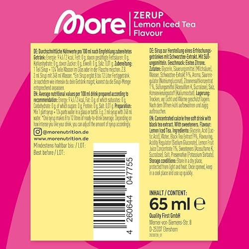 MORE Zerup, Lemon Iced Tea, 4 x 65 ml, für bis zu 32 l Fertiggetränk, zuckerfreier Sirup mit u.a. echten Fruchtextrakten, vegan, zero Kalorien - made in Germany thumbnail 2