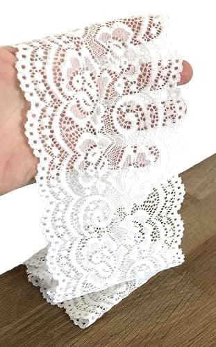 ShariRose White Floral Lace Headband for Women Accessories For Women Stretchy Vintage Lace Scallop Edge Make Up Headband Hairband Handmade (White fancy floral) thumbnail 4