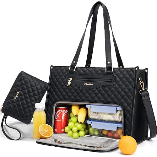 Bagstellar Lunch Tote Bag for Women, 15.6 Inch Laptop Work Bag with Insulated Lunch Box Compartment & Purse Large Capacity Quilted Computer Handbag for Office Business Work Nurse Teacher Travel Casual - Image 1
