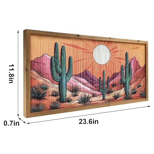 flangairy Cactus Wall Art Crafts String Picture With Wood Framed, 23.6x11.8 Inch Arizona Desert Landscape Wall Decor, Boho Western Aztec Living Room Bathroom Bedroom Southwestern Home Decorations thumbnail 2