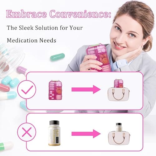 Pill Organizer with 161 Medicine Labels Travel Daily Pill Container Mini Medication Organizer Storage Pill Organizer Pill Case 7 Day (Pink) - Pink - Pill Box with Stickers thumbnail 8