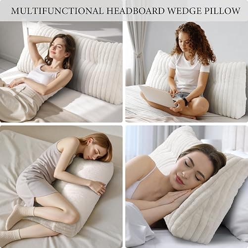 Dorivalley Headboard Pillow Queen, Triangular Wedge Pillow Headboard Queen, Cushion Headboards Reading Pillows, Backrest Pillows for Sitting in Bed or Working with Removable Cover, Beige thumbnail 4