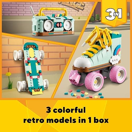 LEGO Creator 3 in 1 Retro Roller Skate Building Kit, Transforms from Roller Skate Toy to Mini Skateboard to Boom Box Radio, Birthday Gift for Skaters, Cool Toy for Boys and Girls Ages 8 and Up, 31148 thumbnail 2