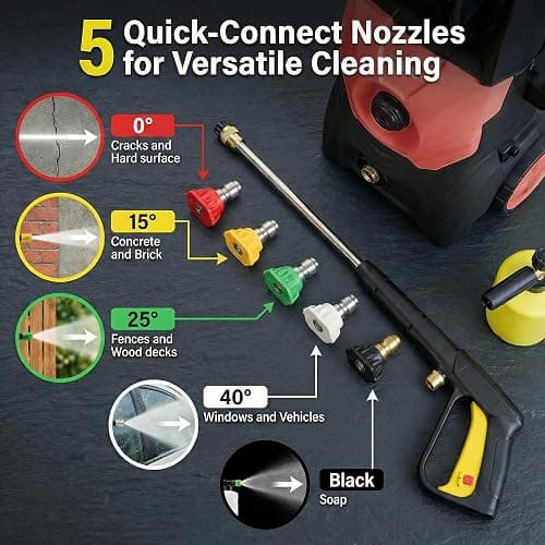 Nozzlpeak 3000 PSI Electric Pressure Washer, 2.3 Max GPM, 1625W, Orange Red | Comes with hose reel & 36ft cord, leak-proof design, 5 nozzles and foam pot to clean cars, fences and courtyards thumbnail 3