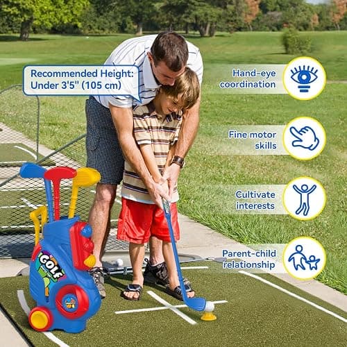 Liberry Toddler Golf Set with Putting Mat for 2 3 4 Years Old Boys Girls, Upgraded Kids Golf Cart with Unique Shoulder Strap Design, Indoor and Outdoor Golf Toys Gifts thumbnail 5