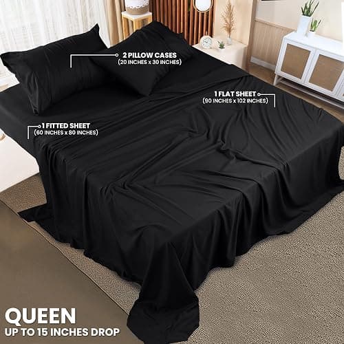Utopia Bedding Queen Sheet Set – 4 Piece Bed Sheets for Queen Size Bed, Soft and Breathable Microfiber, Includes 1 Fitted Sheet, 1 Flat Sheet and 2 Pillowcases (Black) thumbnail 3