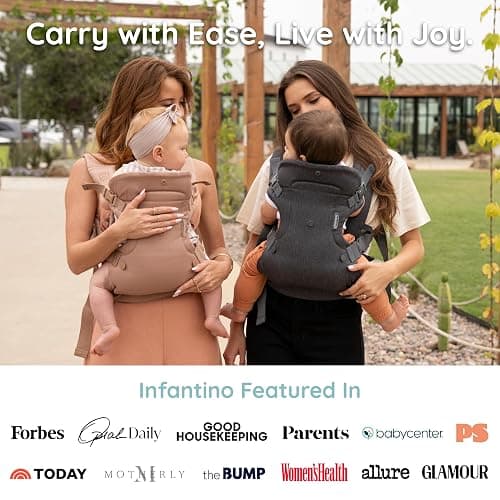 Infantino Flip Luxe 4-in-1 Baby Carrier Ergonomic 7-35 lbs, Affogato | Updated Lumbar Support, Premium Herringbone Fabric, Elevated Accents, for On-the-Go Parenting, for Infants to Toddlers thumbnail 6