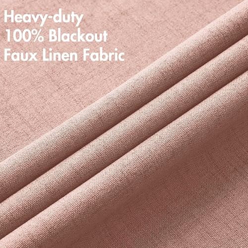 MIULEE 100% Blackout Linen Curtains for Bedroom 52x84 Inches Blush Pink | Room Darkening, Light Blocking, Thermal Insulated, Grommet Top, Linen Textured, Window Curtains for Living Room, 2 Panels thumbnail 5