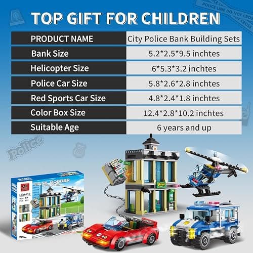 City Police Bank Building Sets, Compatible with Lego Police Bank, Includes Car, Bank, Helicopter, Police Chase Building Blocks Toy Set Gift for Kids 6 Plus Years Old（655 PCS） thumbnail 5