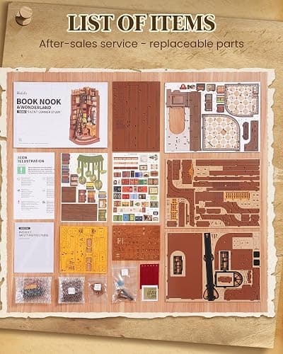 Rolife DIY Book Nook Kits for Adults, Miniature Dollhouse Booknook Kit, 3D Wooden Puzzle Creative Decorative Bookends Bookshelf Diorama Insert Crafts Hobbies Gifts (Silent Corner Study) thumbnail 7