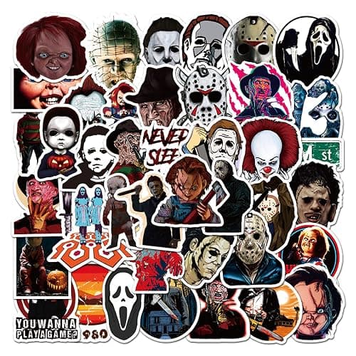 50pcs Horror Movie Stickers, Thriller Killer Role Stickers Pack, Halloween Themed Horror Stickers for Teens Adults, Waterproof Devil Stickers Decals for Water Bottle Laptop Skateboard - Image 1
